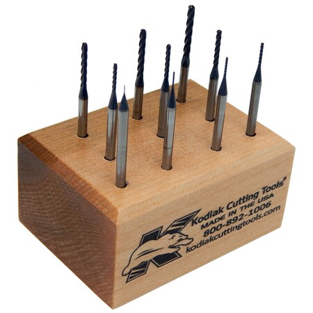 Kodiak Cutting Tools 10pc. Micro Carbide End Mill Set, Square, LOC 8Xs DIA, ALTiN Coated 56399945